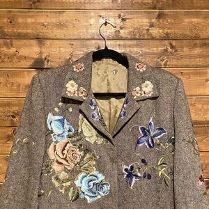 Nygard Collection Floral Embroidered Wool Tweed Coat – Size 14